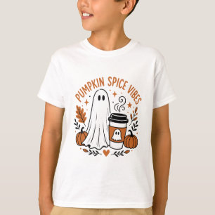 Pumpkin Spice Vibes Cute Ghost Coffee Fall T-Shirt