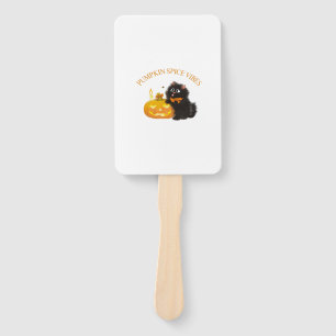 Pumpkin Spice Vibes, Halloween, black cat, pumpkin Hand Fan