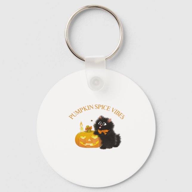 Pumpkin Spice Vibes, Halloween, black cat, pumpkin Key Ring (Front)