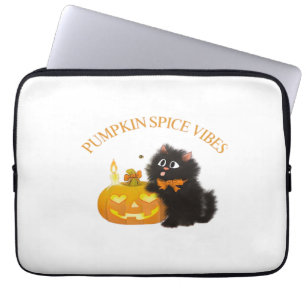 Pumpkin Spice Vibes, Halloween, black cat, pumpkin Laptop Sleeve