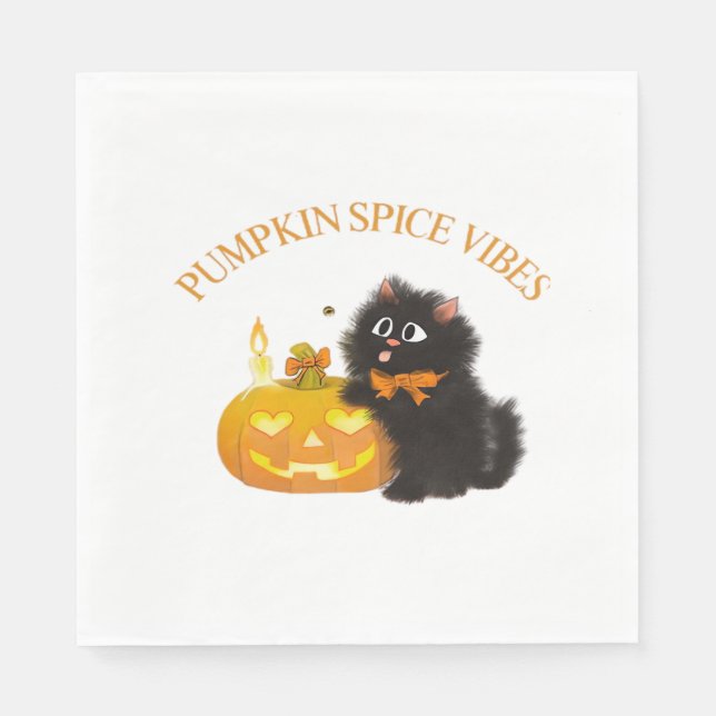 Pumpkin Spice Vibes, Halloween, black cat, pumpkin Napkin (Front)