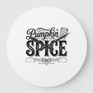 Pumpkin Spice Vintage Coffee Fall Shirt Design_1 Large Clock