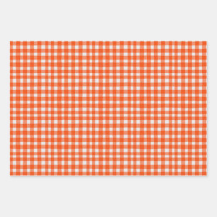 Pumpkin Spice Watercolor Gingham Orange Wrapping Paper Sheet
