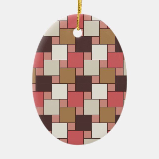 Pumpkin Spice Weave Pattern Ceramic Ornament (Front)