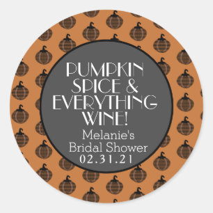 Pumpkin Spice Wine Fall Bridal Shower Classic Round Sticker