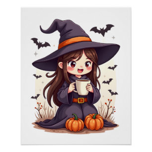 Pumpkin Spice Witch � Cute Halloween Coffee Shirt Poster