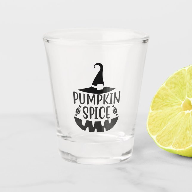 Pumpkin Spice with a Jack-O-Lantern Witch Shot Glass (Front)