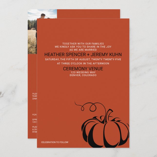 Pumpkin Spice with QR Code and Details Wedding Invitation (Front/Back)