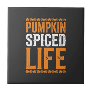 Pumpkin Spiced Life Halloween Typography Design_1 Ceramic Tile