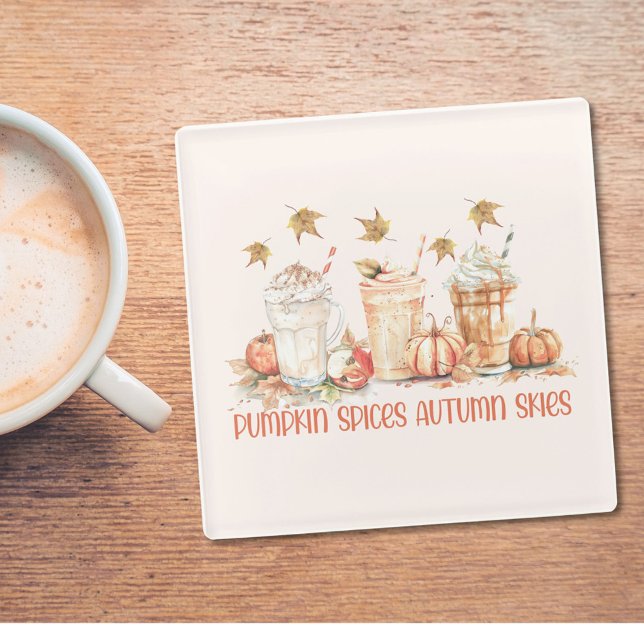 Pumpkin Spices Fall Autumn Drink Funny Quote Glass Coaster (In situ)