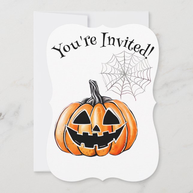 Pumpkin & Spider Web Halloween Party Invitation (Front)