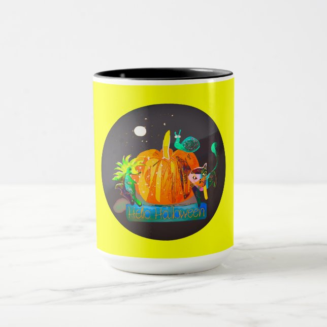 Pumpkin Spirit Mug – Cute Halloween Animals & Moon (Center)
