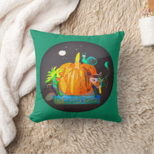 Pumpkin Spirit Pillow – Halloween Animals & Moon
