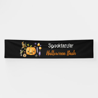 Pumpkin Spooktacular Halloween Bash Party Black Banner