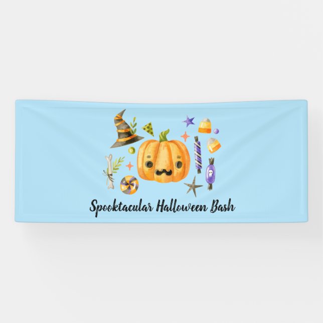 Pumpkin Spooktacular Halloween Bash Party Blue Banner (Horizontal)