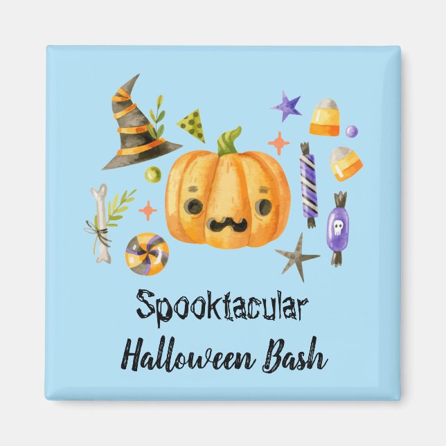 Pumpkin Spooktacular Halloween Bash Party Blue Magnet (Front)