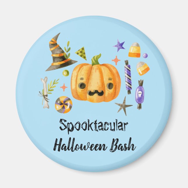 Pumpkin Spooktacular Halloween Bash Party Blue Magnet (Front)