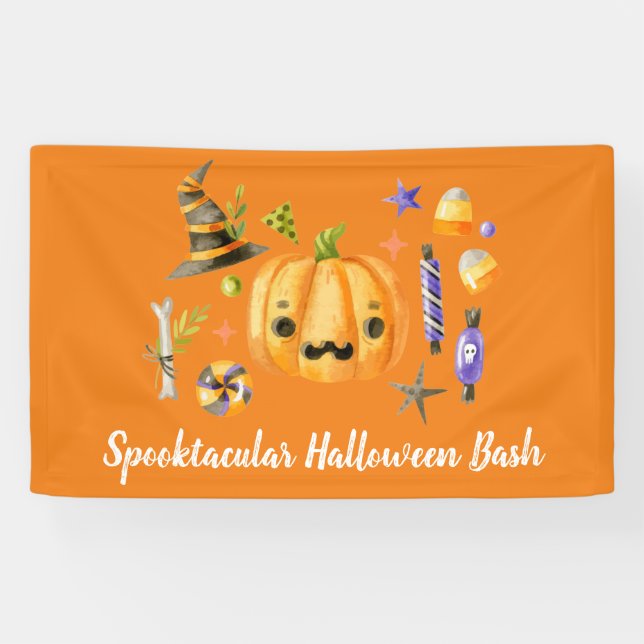 Pumpkin Spooktacular Halloween Bash Party Orange Banner (Horizontal)