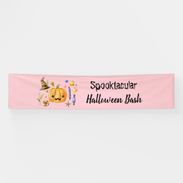 Pumpkin Spooktacular Halloween Bash Party Pink Banner (Horizontal)