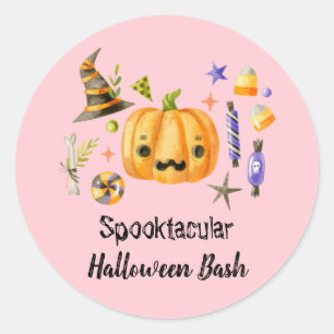 Pumpkin Spooktacular Halloween Bash Party Pink Classic Round Sticker