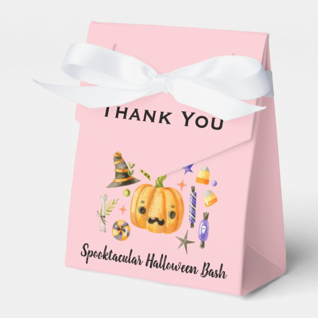 Pumpkin Spooktacular Halloween Bash Party Pink Favour Box (Front Side)