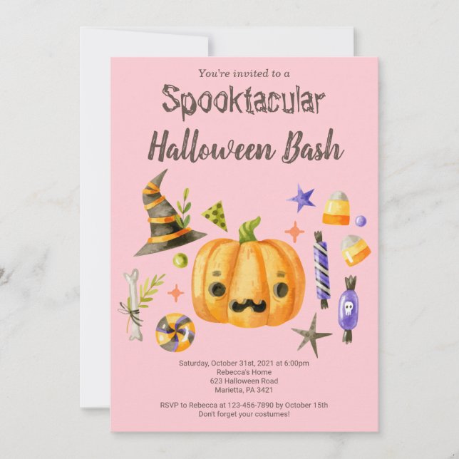 Pumpkin Spooktacular Halloween Bash Party Pink Invitation (Front)