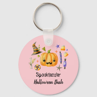 Pumpkin Spooktacular Halloween Bash Party Pink Key Ring