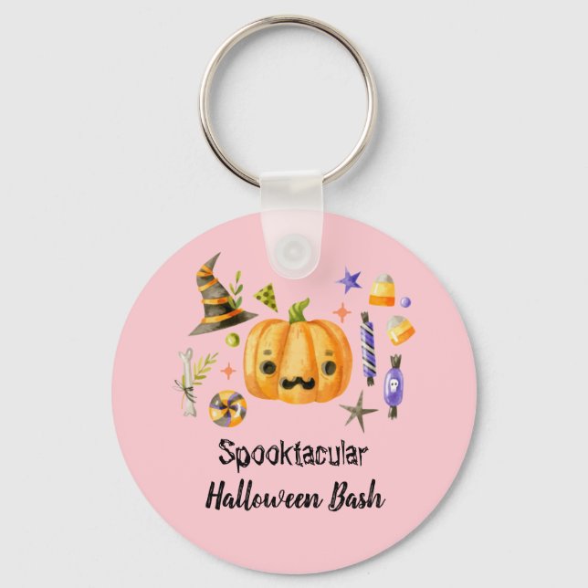 Pumpkin Spooktacular Halloween Bash Party Pink Key Ring (Front)