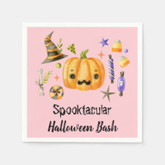 Pumpkin Spooktacular Halloween Bash Party Pink Napkin