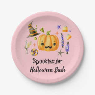 Pumpkin Spooktacular Halloween Bash Party Pink Paper Plate