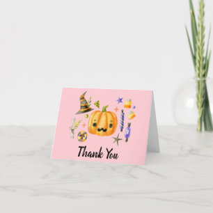 Pumpkin Spooktacular Halloween Bash Party Pink Thank You Card