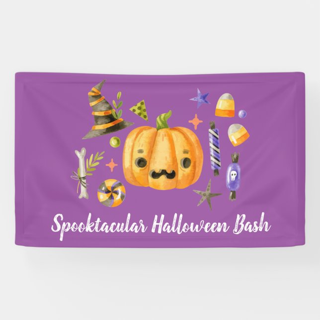 Pumpkin Spooktacular Halloween Bash Party Purple Banner (Horizontal)