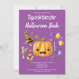 Pumpkin Spooktacular Halloween Bash Party Purple Invitation
