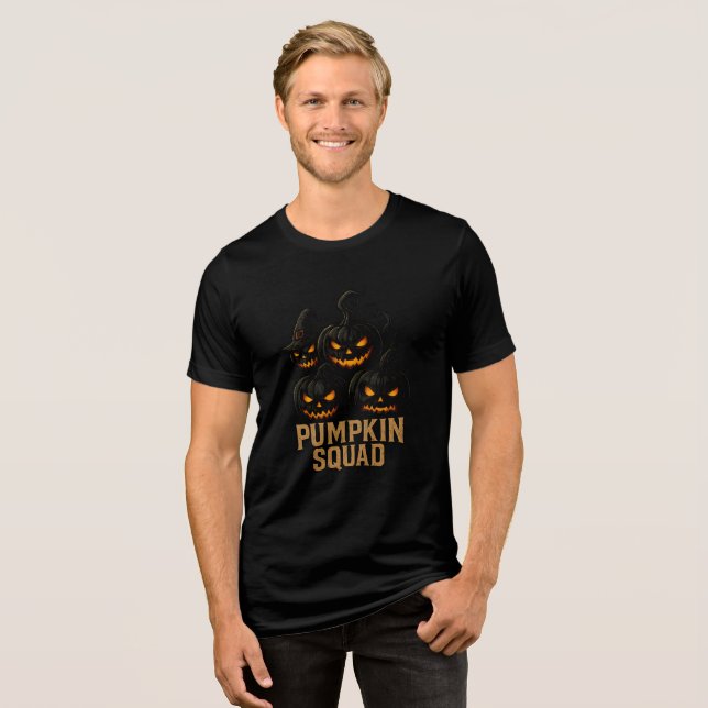 Pumpkin Squad – Dark Jack-o’-Lantern Crew Tri-Blend Shirt (Front Full)