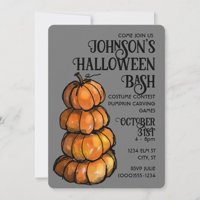 Pumpkin stack watercolor Invitation (Front)