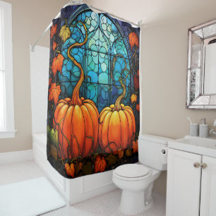 Pumpkin Stained Glass Shower Curtain