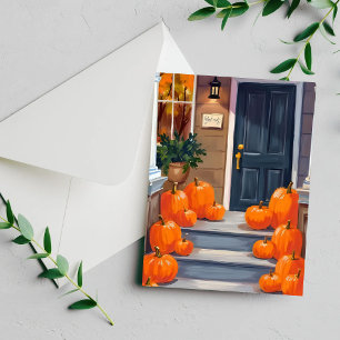 Pumpkin Steps Fall Autumn Orange Watercolor Card