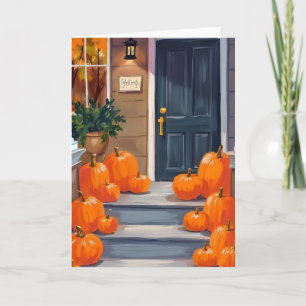 Pumpkin Steps Fall Autumn Orange Watercolor Holiday Card