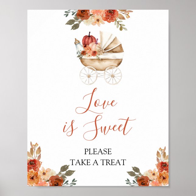 Pumpkin Stroller Floral Baby Shower Love is Sweet Poster (Front)