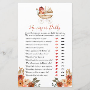 Pumpkin Stroller Floral Baby Shower Mummy or Daddy