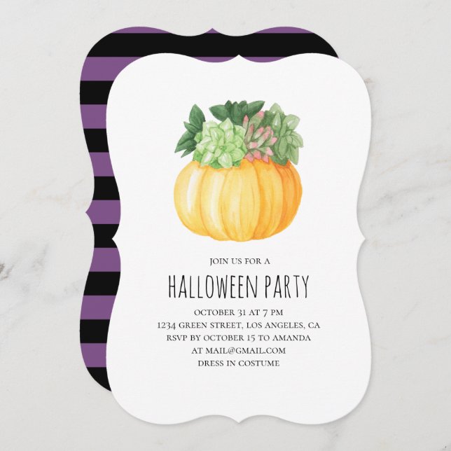 Pumpkin succulents. Purple & black Halloween party Invitation (Front/Back)