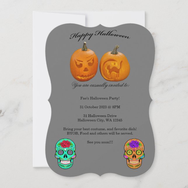 Pumpkin Sugar Skull Halloween Party Invitation (Front)