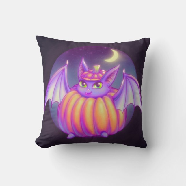 Pumpkin Suit Purple Bat Night Fog Art Cushion (Front)