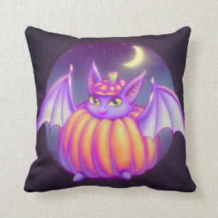 Pumpkin Suit Purple Bat Night Fog Art Cushion
