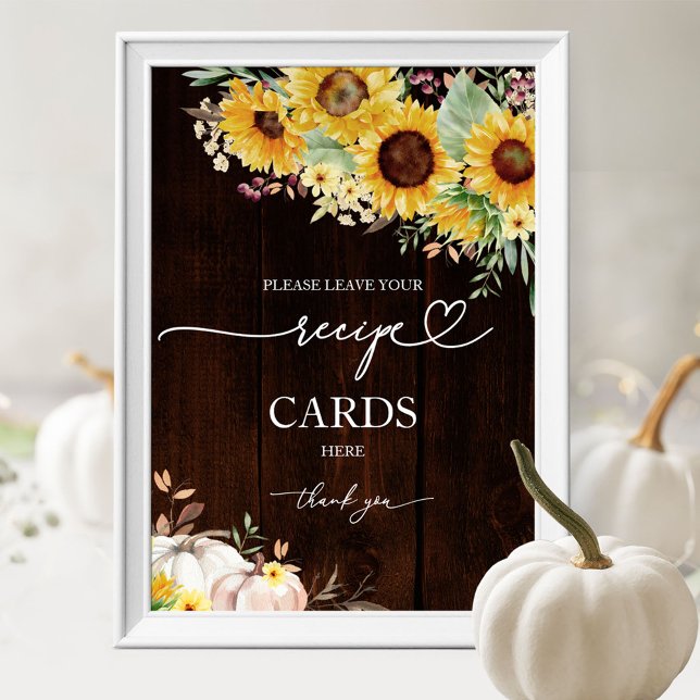 Pumpkin Sunflower Bridal Shower Recipe Card Sign (Creator Uploaded)
