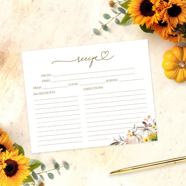 Pumpkin Sunflower Bridal Shower Recipe Cards (Creator Uploaded)