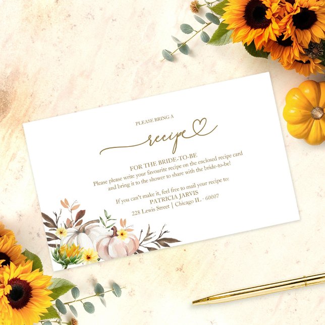 Pumpkin Sunflower Bridal Shower Recipe Request Enclosure Card (Creator Uploaded)