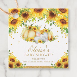 Pumpkin Sunflower Elephant Baby Shower Thank You Favour Tags