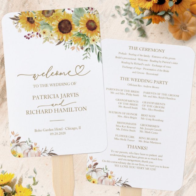 Pumpkin Sunflower Fall Wedding Ceremony Program Hand Fan (Creator Uploaded)