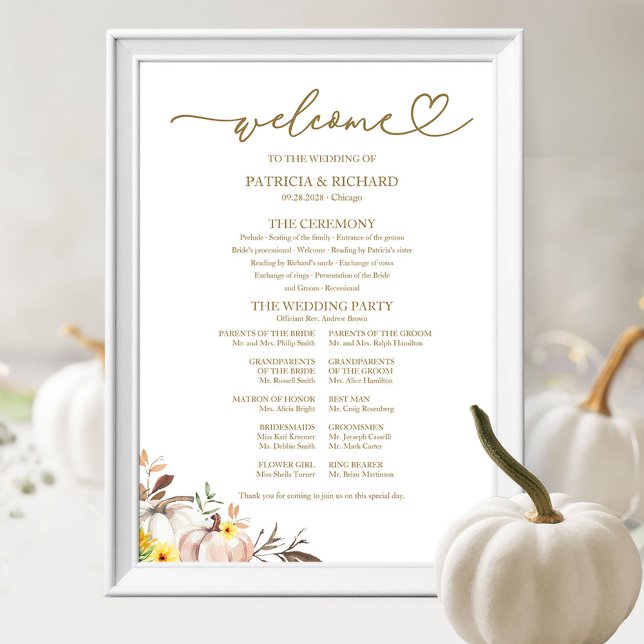 Pumpkin Sunflower Fall Wedding Program Sign (Creator Uploaded)